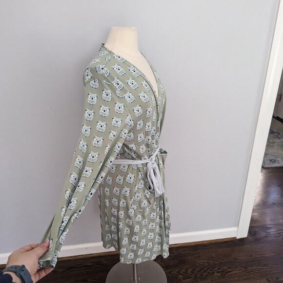 NEW Kickee Womens Maternity Nursing Robe Medium Wrap Soft Green Owl - Picture 7 of 8